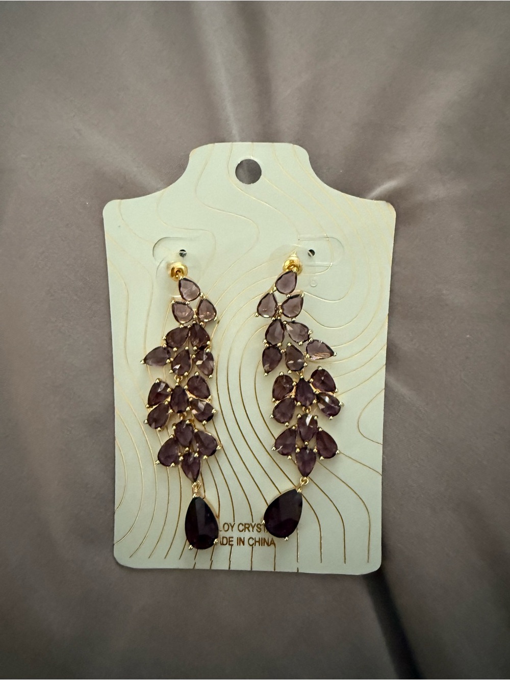 eye candy Gold-Tone Purple Crystal Cascade Drop Earrings
